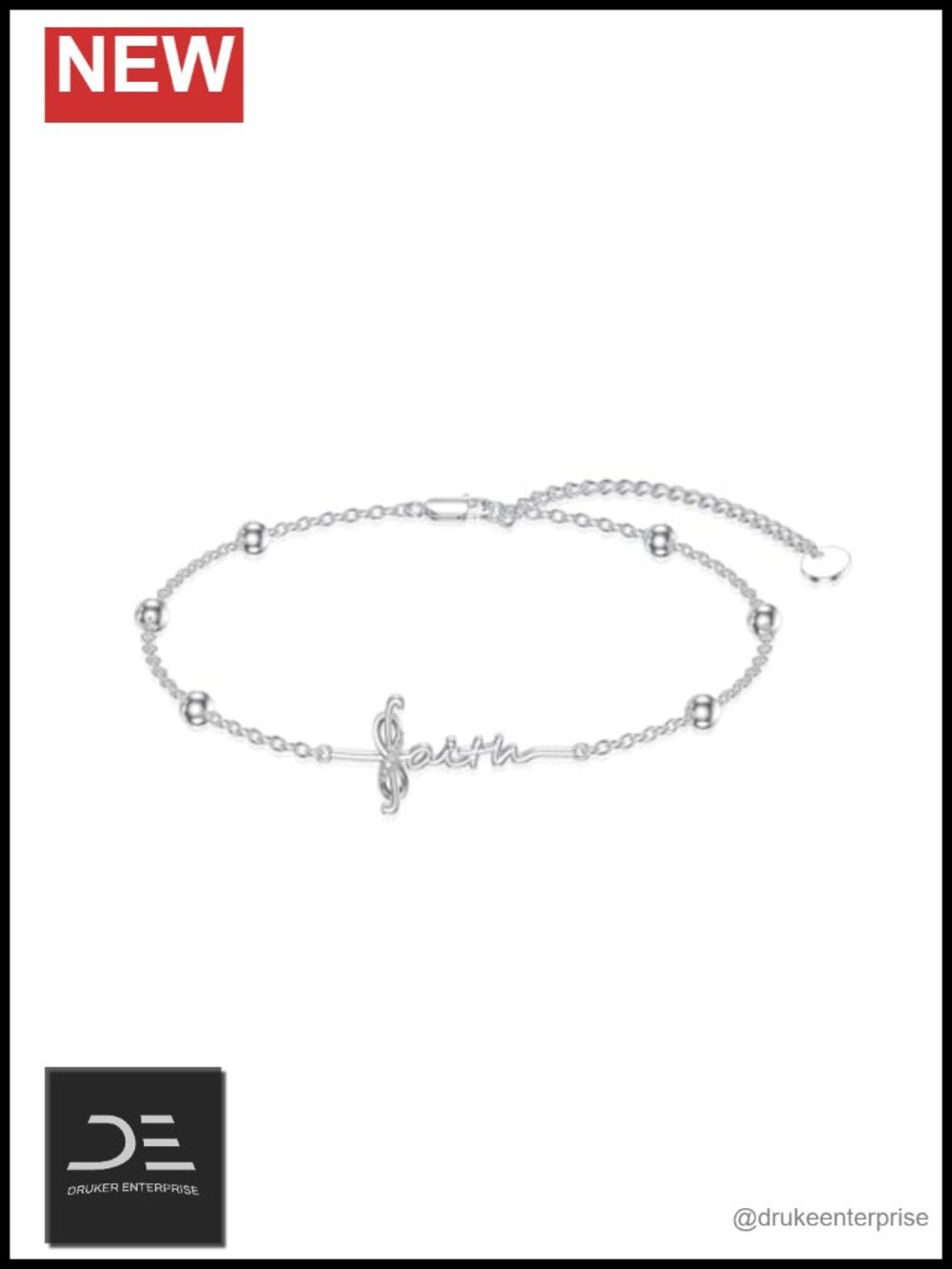 Sterling Silver Diamond Faith Cross Bracelet